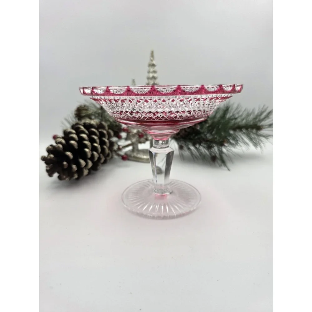 Vintage Cranberry Flash Glass Compote 6